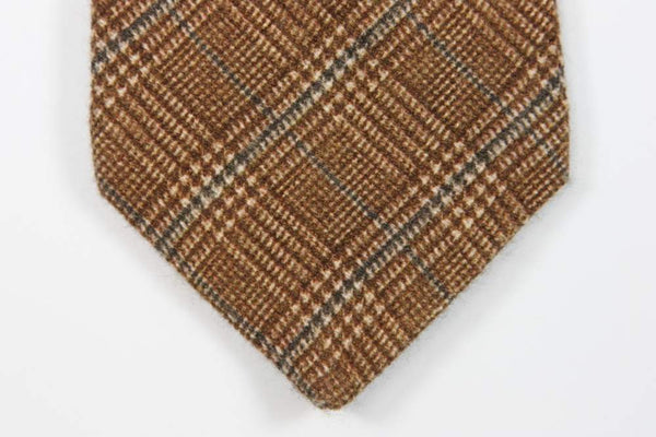 Sasa Tie, Dark golden brown plaid, 3.5" wide, cashmere