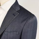 Final Sale Boglioli Sport Coat 49/50R, Washed navy blue herringbone 3-button Wool<br>