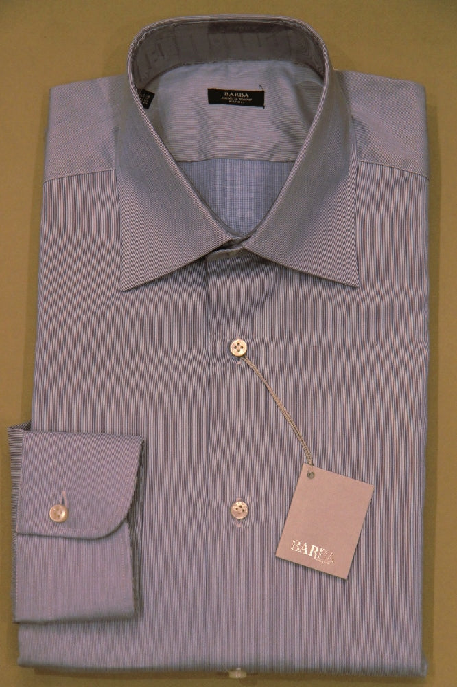 Barba Shirt: 15.75 Classic, White and navy pinstripe, spread collar, pure cotton