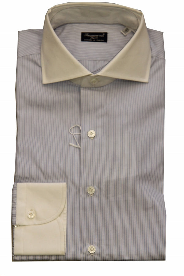 Finamore Shirt:Blue Pinstripe