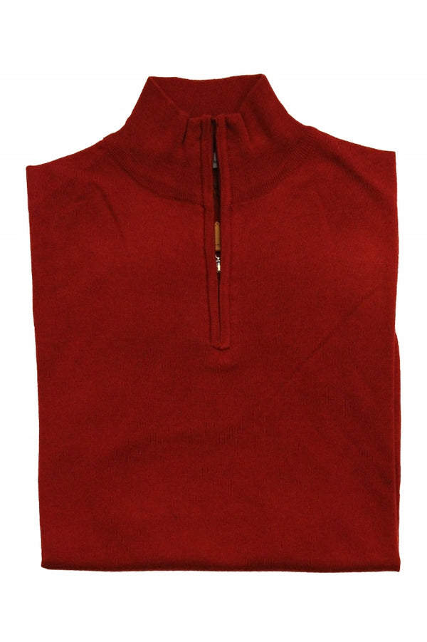 Battisti Sweater: Red, 1/2 zip, cashmere silk blend