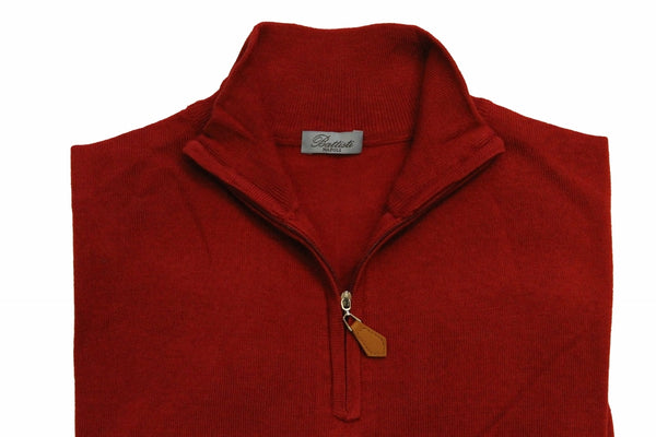 Battisti Sweater: Red, 1/2 zip, cashmere silk blend
