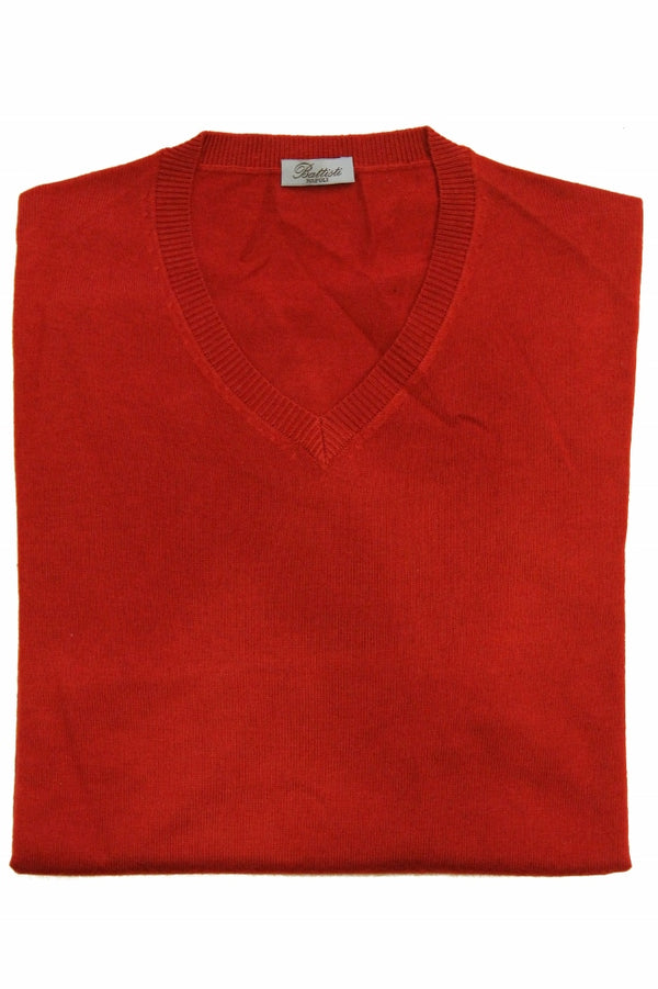 Battisti Sweater: Deep red, V-neck, cashmere silk blend