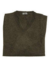 Battisti Sweater: Medium Grey, V-neck, cashmere silk blend