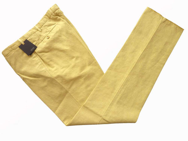 Incotex Trousers: 34, Yellowish beige, flat front, cotton/linen