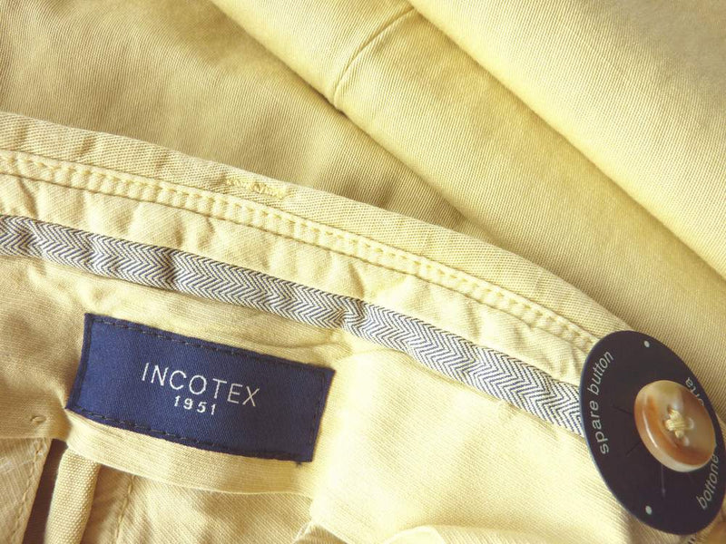 Incotex Trousers: 34, Yellowish beige, flat front, cotton/linen
