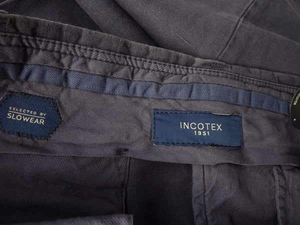 Incotex Trousers: 30, Faded navy blue, flat front, cotton/linen