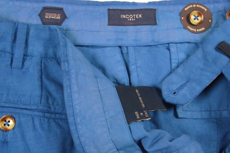 Incotex Trousers: 34 Bright medium blue corduroy, flat front, regular, cotton