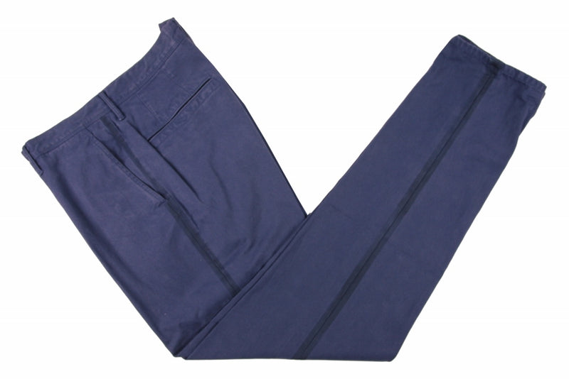 Incotex Trousers: 34, Faded navy with dark navy stripe tuxedo type seam , flat front, pure cotton