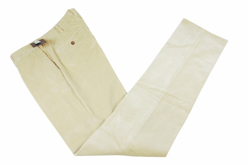 Incotex Trousers: 34, Beige corduroy, flat front, pure cotton