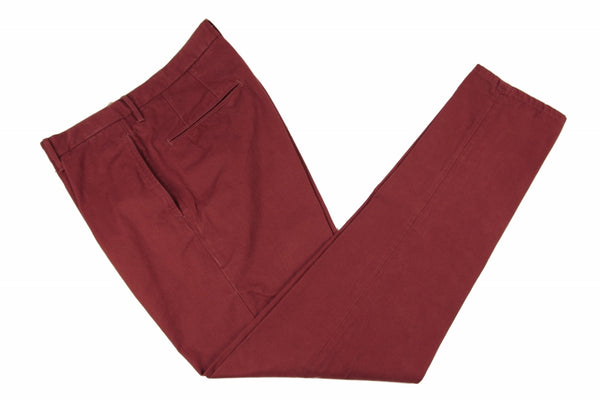Incotex Trousers: 34, Burgundy, flat front, cotton