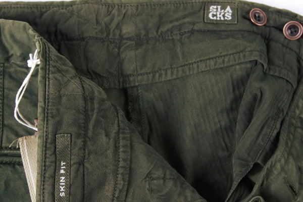 Incotex Trousers: 34, Dark olive with circular stitching pattern, flat front, cotton/elastan