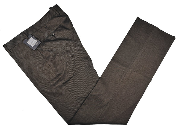 Incotex Trousers: 33, Charcoal brown twill, flat front, wool/elastan