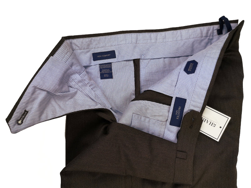 Incotex Trousers: 33, Charcoal brown twill, flat front, wool/elastan
