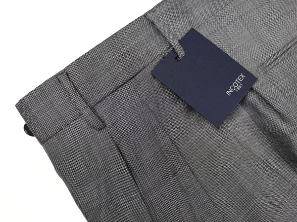 Incotex Trousers: 34, Light grey weave pleated front Super 130's wool