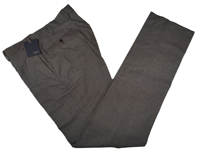 Incotex Trousers: 34 Earthy grey weave flat front Super 100's wool