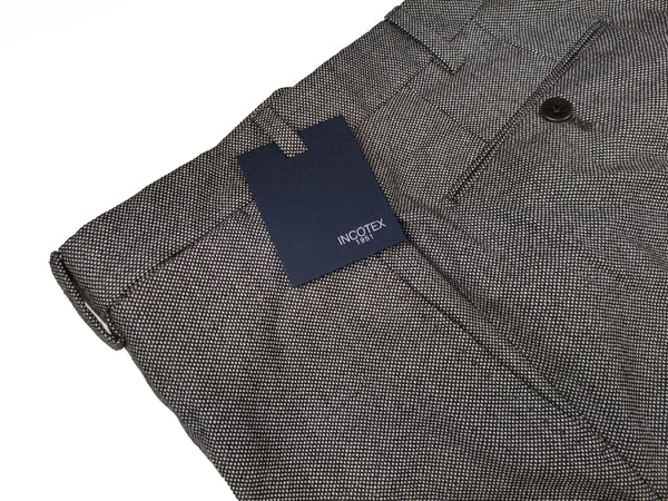 Incotex Trousers: 34 Earthy grey weave flat front Super 100's wool