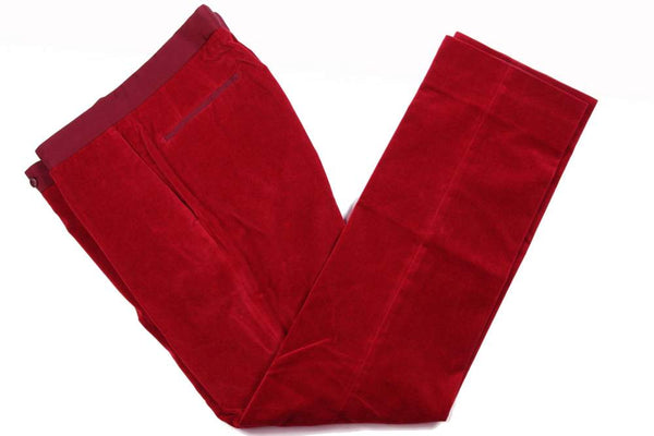 Incotex Trousers: 34, Royal red with grosgrain waist, flat front, cotton velvet