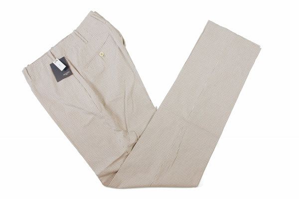 Incotex Trousers: 34, Tan and brown plaid, flat front, slim, pure cotton