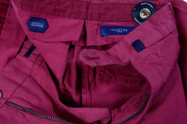 Incotex Trousers: 34, Washed red, flat front, regular, linen/cotton
