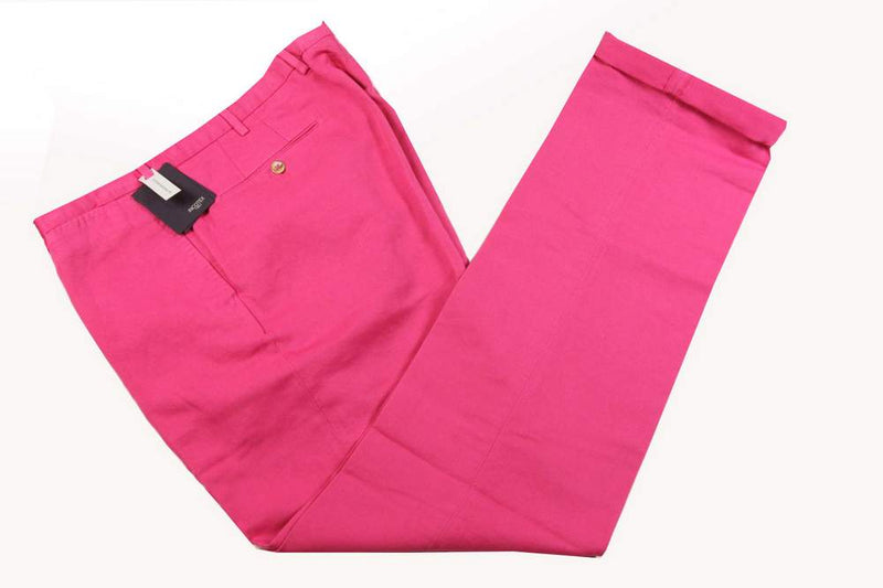 Incotex Trousers: 34, Bright pink, flat front, regular, linen/cotton