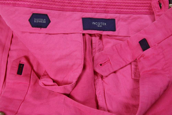 Incotex Trousers: 34, Bright pink, flat front, regular, linen/cotton