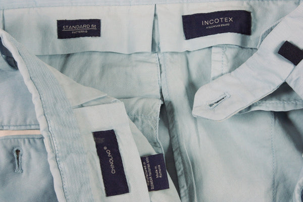 Incotex Trousers: 34, Easter blue, flat front, regular, linen/cotton