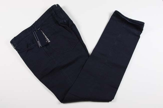 Incotex Trousers: 40, Soft navy, flat front slim fit, linen/cotton