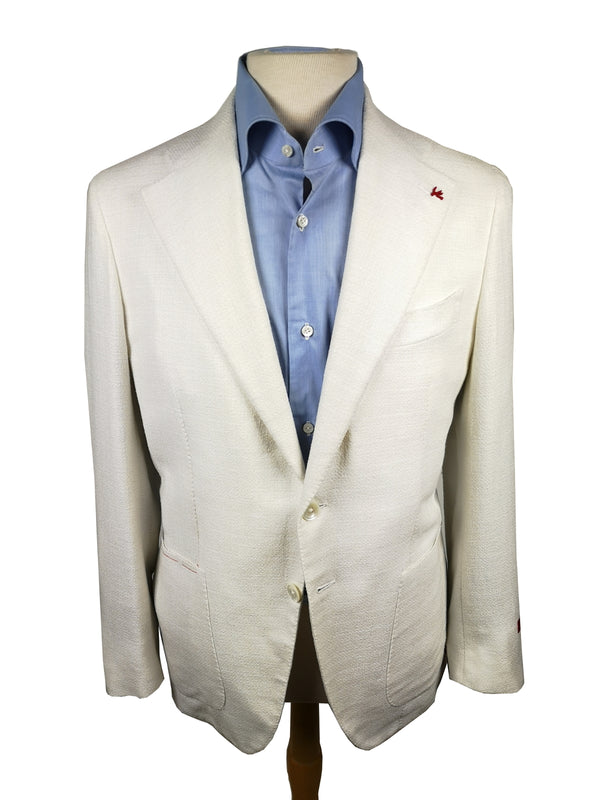 Isaia Sport Coat 39/40R, Vanilla white 2-Button Wool/Cotton/Poli boucle