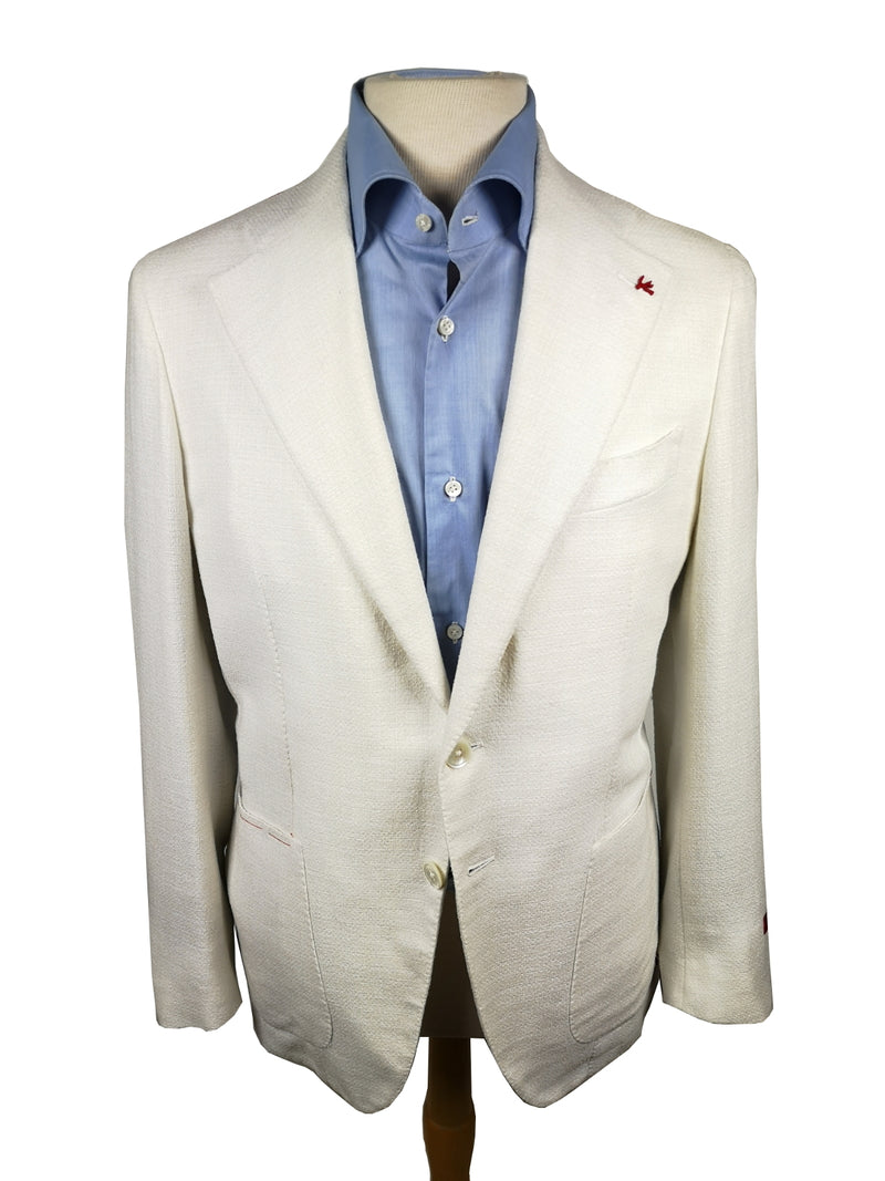 Isaia Sport Coat 39/40R, Vanilla white 2-Button Wool/Cotton/Poli boucle