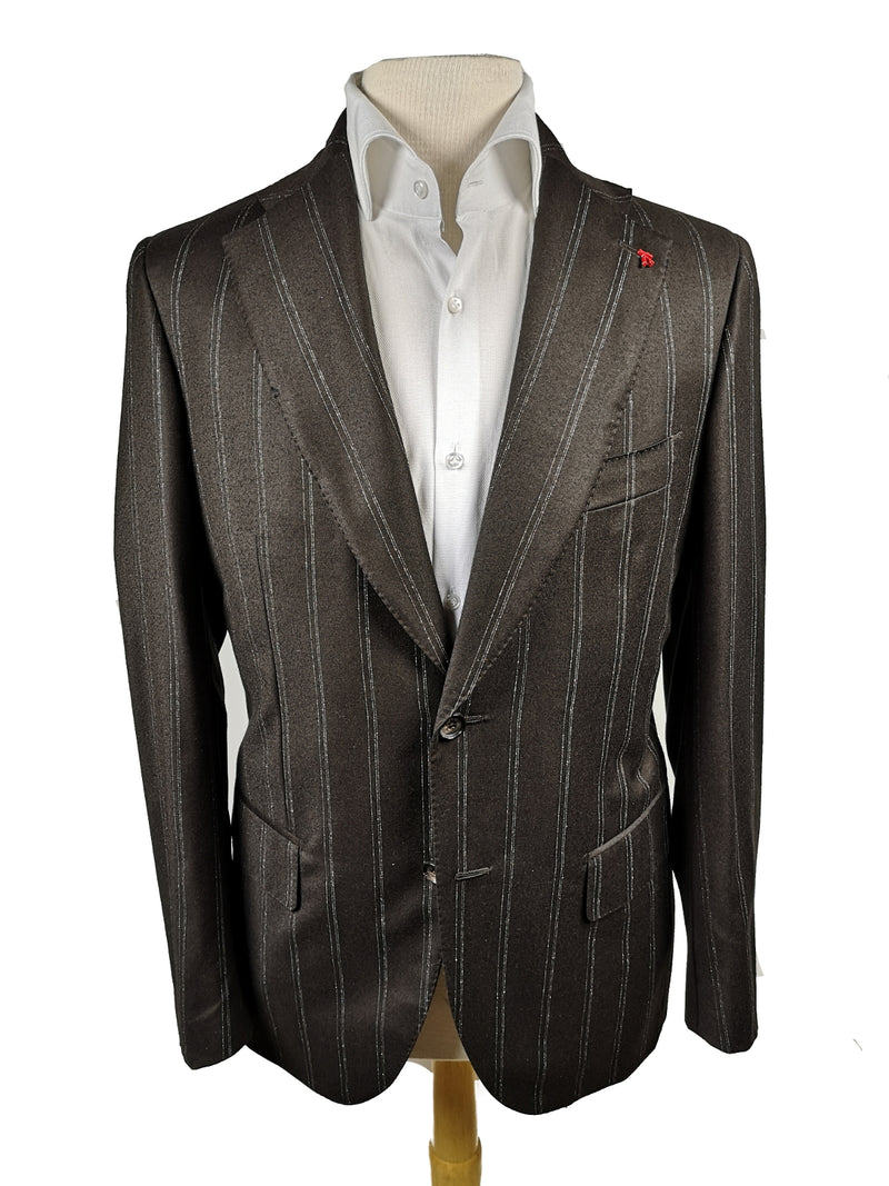 Isaia Suit 38R, Dark charcoal brown striped 2-button Pure wool