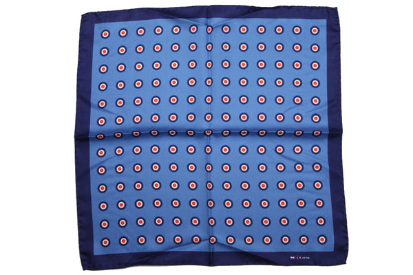 Kiton Pocket Square Sky & royal blue bullseye pattern, pure silk