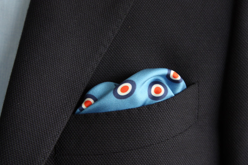 Kiton Pocket Square Sky & royal blue bullseye pattern, pure silk