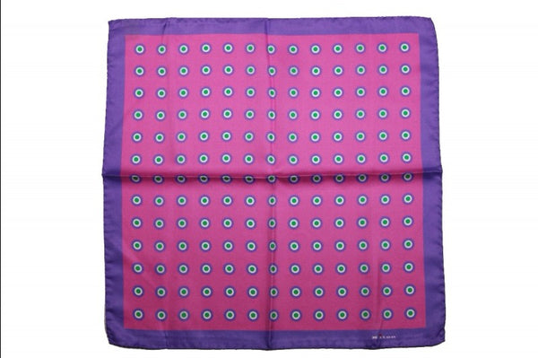 Kiton Pocket Square Pink & periwinkle bullseye pattern, pure silk