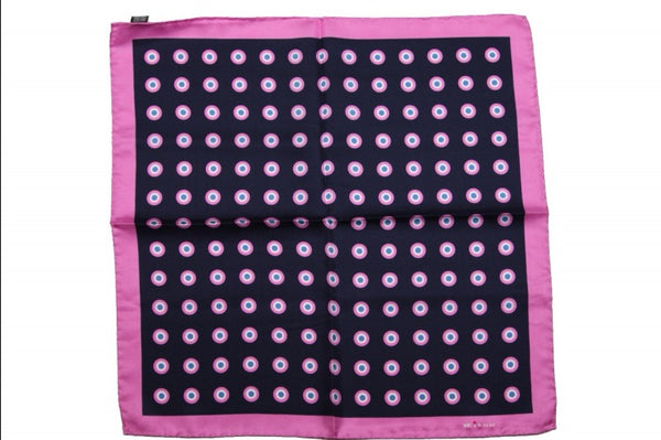 Kiton Pocket Square Navy & pink bullseye pattern, pure silk