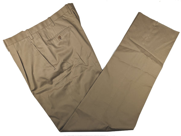 Kiton Trousers 36 Tan Pleated Cotton/Cashmere