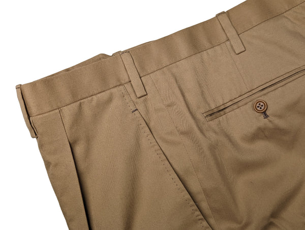 Kiton Trousers 36 Tan Pleated Cotton/Cashmere