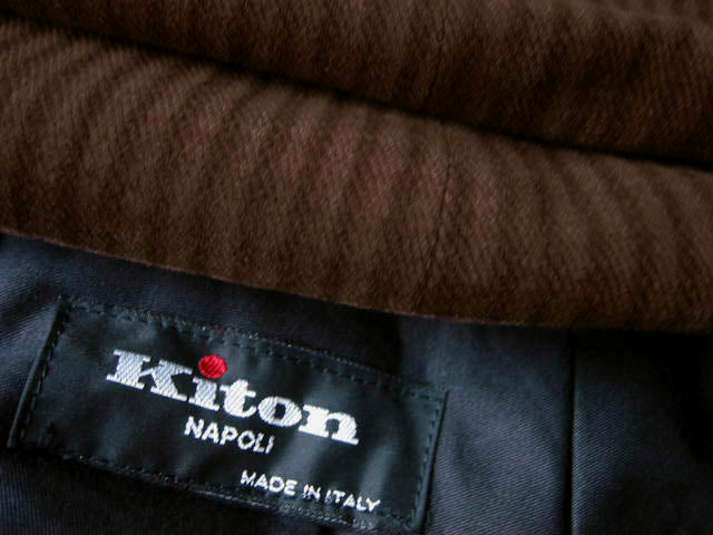 Kiton Trousers: 26, Brown, flat front, heavy cotton