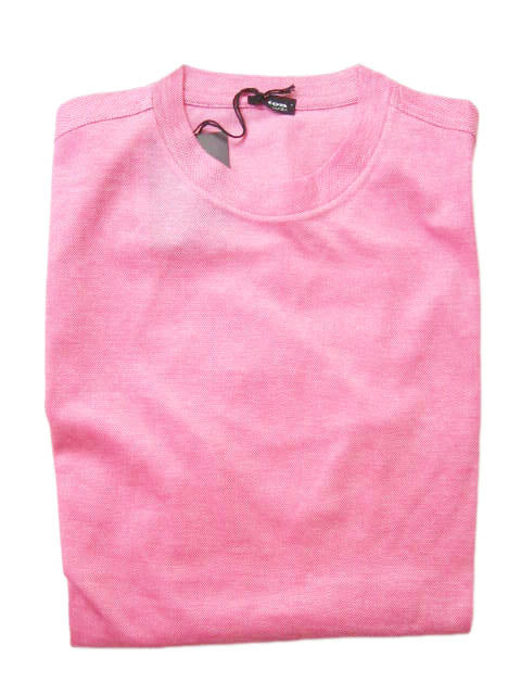 Kiton Shirt: Small, Pink, long sleeve crewneck, cotton pique