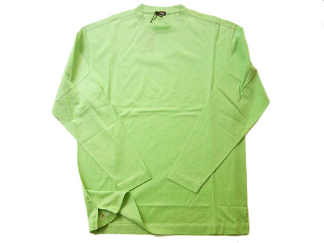 Kiton Shirt: X-Small, Lime green, long sleeve crewneck, cotton pique