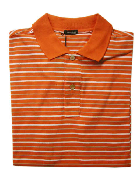 Kiton Polo Shirt M Orange Striped Cotton Pique