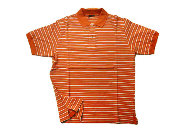 Kiton Polo Shirt M Orange Striped Cotton Pique