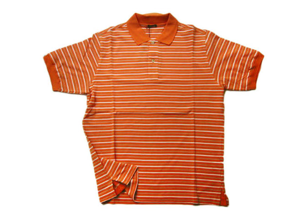 Kiton Polo Shirt M Orange Striped Cotton Pique