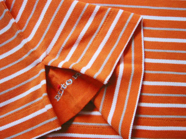 Kiton Polo Shirt M Orange Striped Cotton Pique