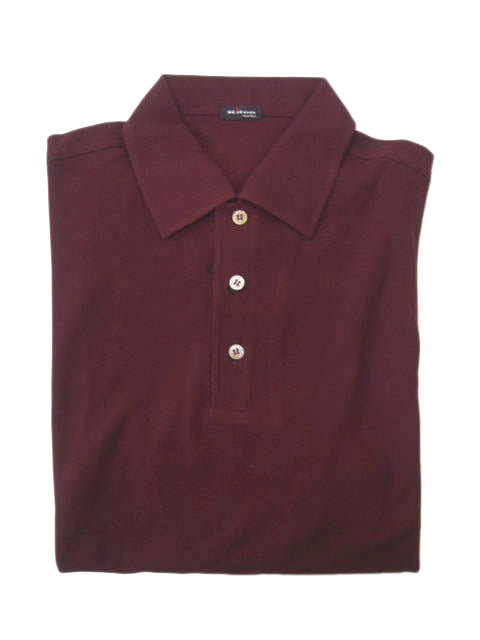 Kiton Polo Shirt M Burgundy Cotton Pique Long Sleeve