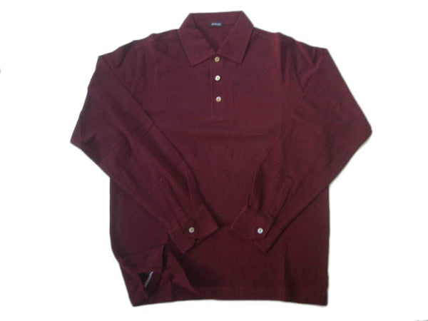 Kiton Polo Shirt M Burgundy Cotton Pique Long Sleeve