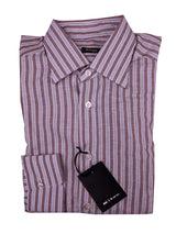 Kiton Sport Shirt L Spring Brown Stripe Linen/Cotton