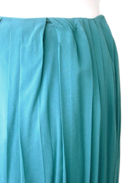 Kiton Women's Pleated Skirt Teal Turquoise Silk IT 42