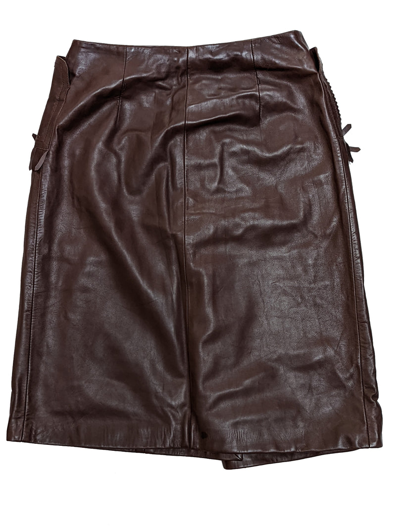 Kiton Women's Skirt Dark Brown Leather Fringed pockets IT 42