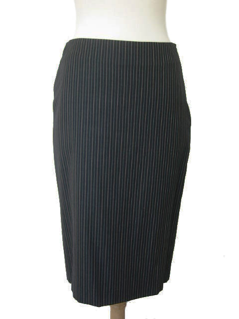 Kiton Women's Skirt Dark Charcoal Blue Striped Wool IT 42
